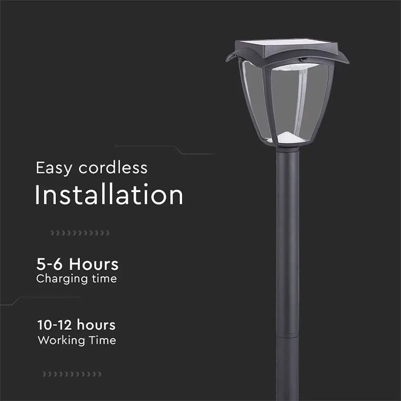 V-Tac Corp Iluminat Solar LED V-TAC 2W, IP65, 110lm, Alb Cald/Rece 3000K/6000K, Negru Mat, Exterior