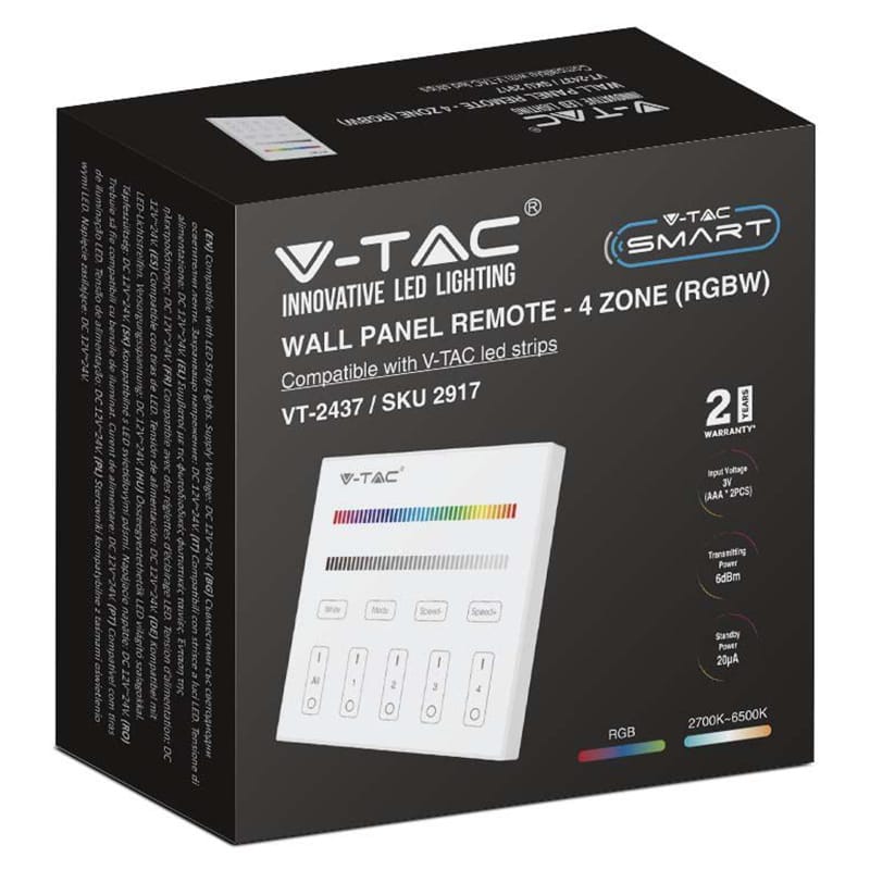 V-Tac Controller remote Controller Banda LED V-Tac SKU-2917 | RGB + Alb, 4 Zone, Wi-Fi, Alb