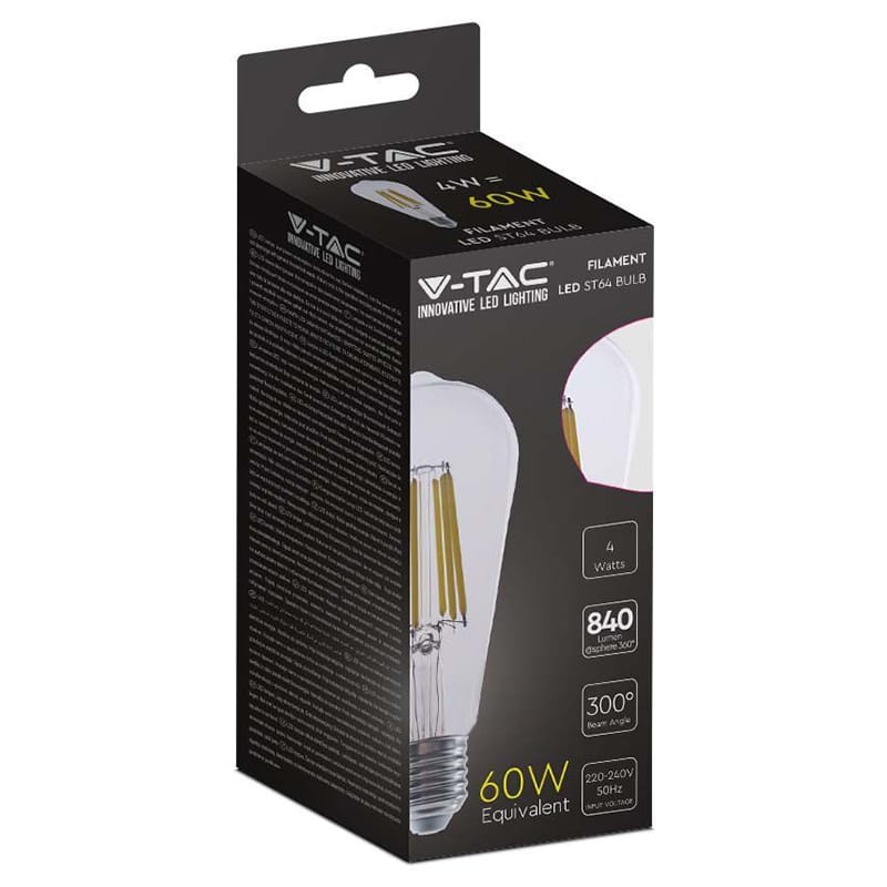 V-Tac Bec LED SMART Bec LED V-Tac SKU-2996 | ST64, E27, 4W, Filament, 3000K, Edison