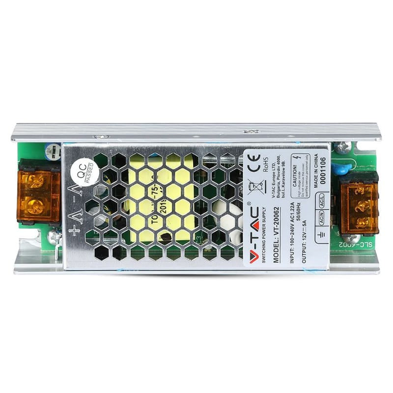 V-Tac Adaptor de alimentare Sursa Alimentare V-Tac SKU-3246 | 12V, 5A, 60W, Slim