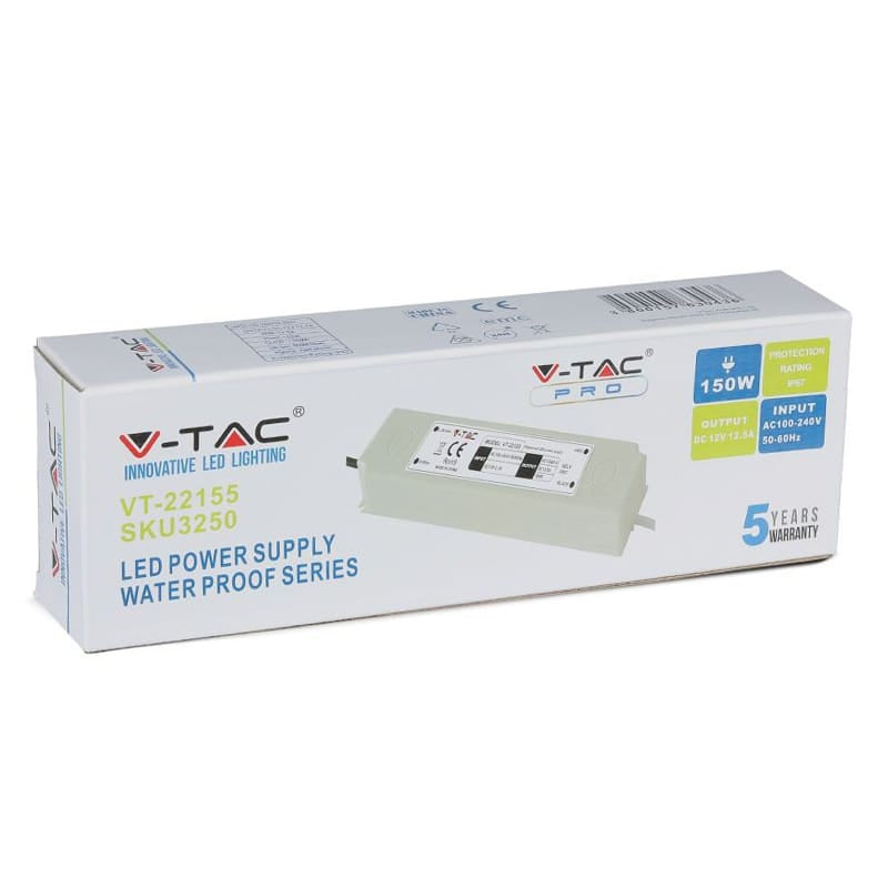 V-Tac Adaptor de alimentare Sursa Alimentare LED V-Tac SKU-3250 | 12V, 12.5A, 150W, IP67