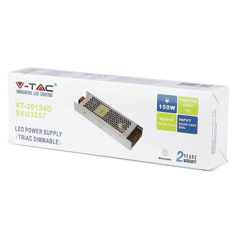 V-Tac Adaptor de alimentare Sursa Alimentare LED V-Tac SKU-3257 | 12V, 150W, 12.5A, Dimabila, IP20