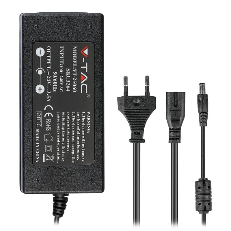 V-Tac Sursa alimentare Sursa Alimentare V-Tac SKU-3264 | SMPS Slim, 24V, 2.5A, 60W