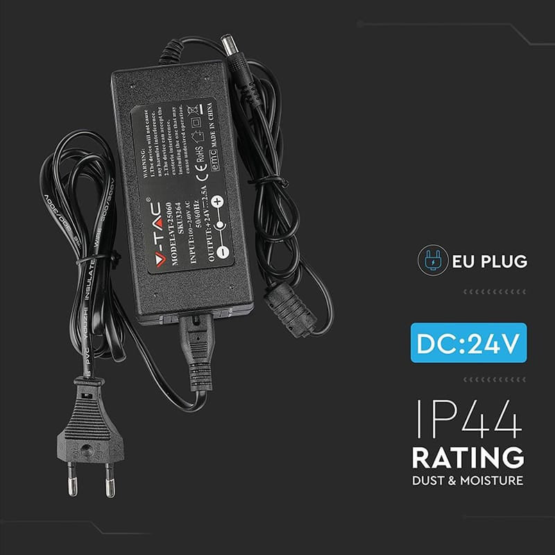 V-Tac Sursa alimentare Sursa Alimentare V-Tac SKU-3264 | SMPS Slim, 24V, 2.5A, 60W