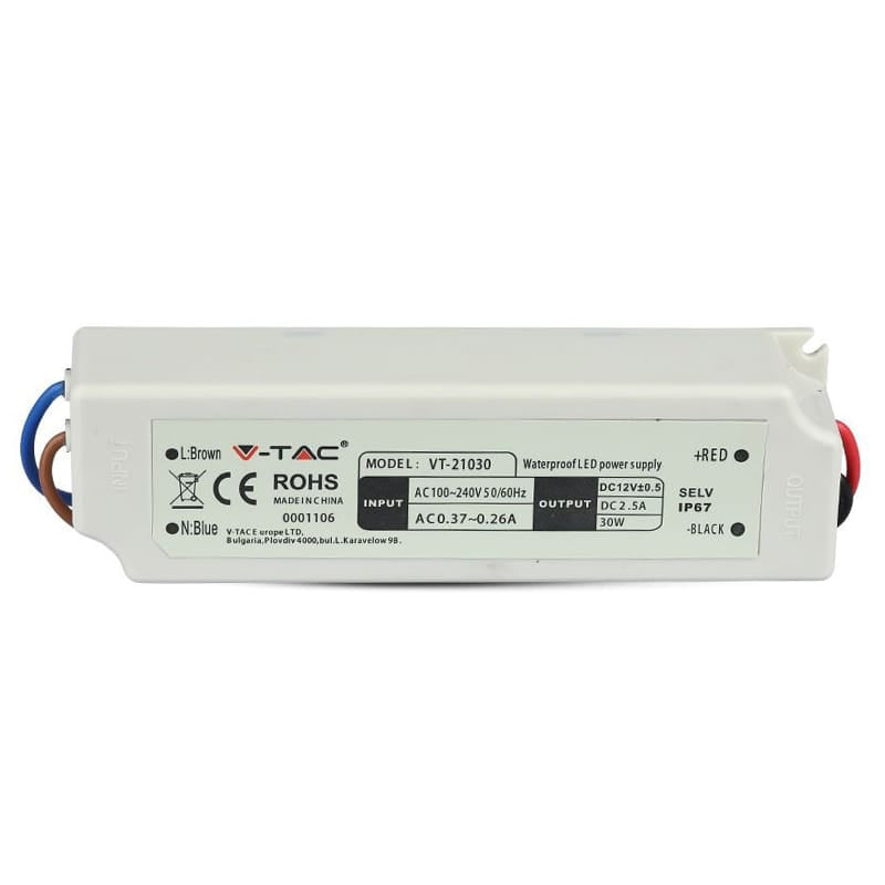 V-Tac Sursa alimentare Sursa Alimentare V-Tac SKU-3271 | Slim, 12V, 30W, 2.5A, IP67