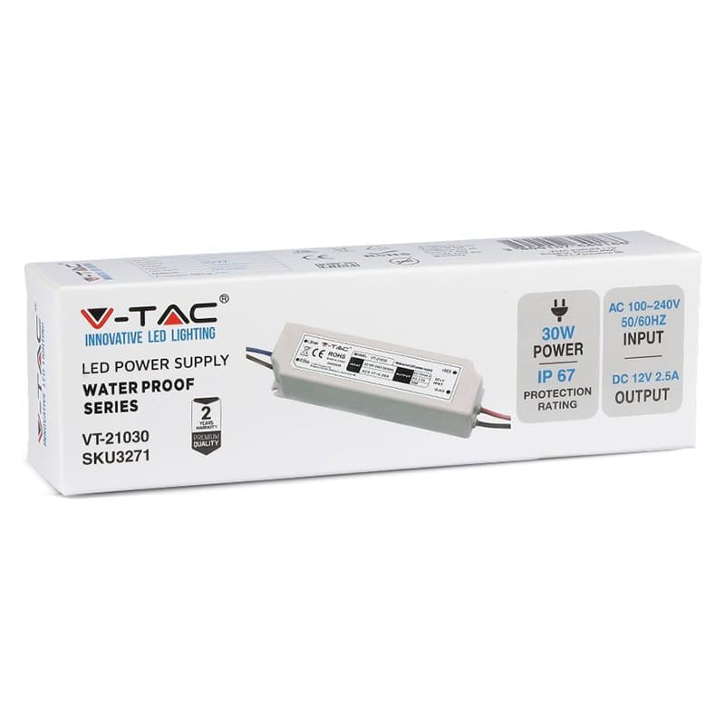 V-Tac Sursa alimentare Sursa Alimentare V-Tac SKU-3271 | Slim, 12V, 30W, 2.5A, IP67
