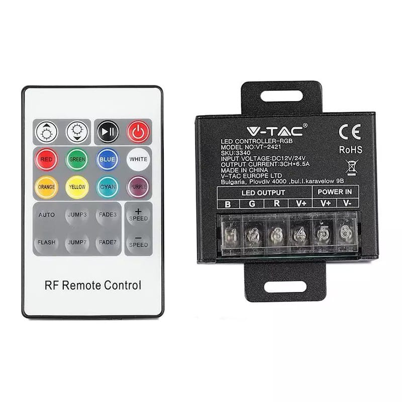 V-Tac Controller remote Controller Banda LED RGB V-Tac SKU-3340 | 12V/24V, 240W/480W