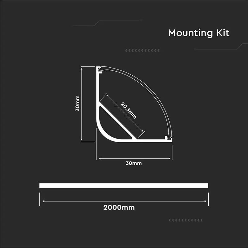 V-Tac Accesorii lumini scena Profil Aluminiu V-Tac SKU-3363 | Banda LED, Montaj Unghi 90°, 2m, Mat