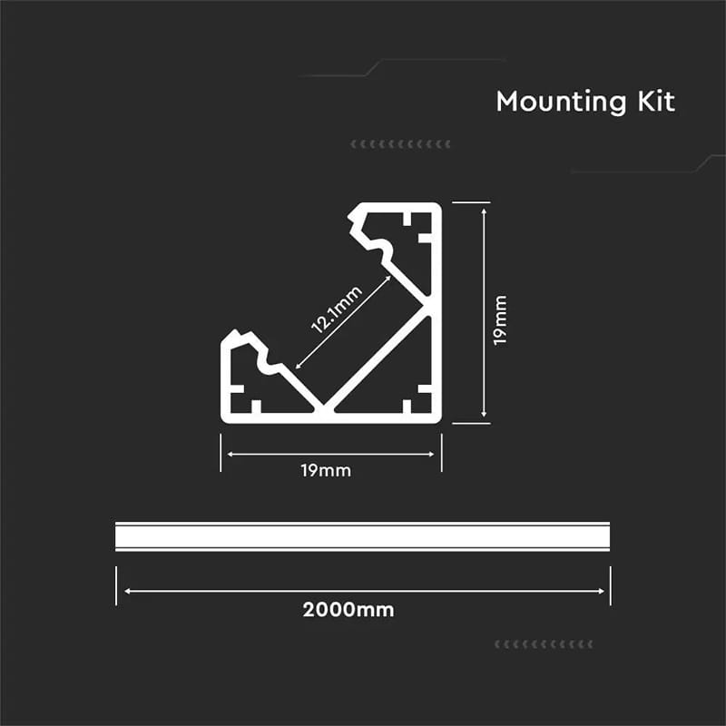 V-Tac Banda LED Profil Aluminiu V-Tac SKU-3364 | 2m, 19x19mm, Banda LED, Alb