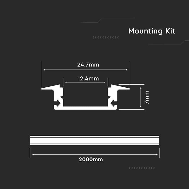 V-Tac Accesorii lumini scena Profil Aluminiu V-Tac SKU-3368 | Banda LED, 2m, 24.7x7mm, Alb