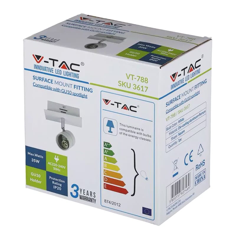 V-Tac Corp iluminat Corp Iluminat V-Tac SKU-3617 | 1xGU10, Unghi Reglabil