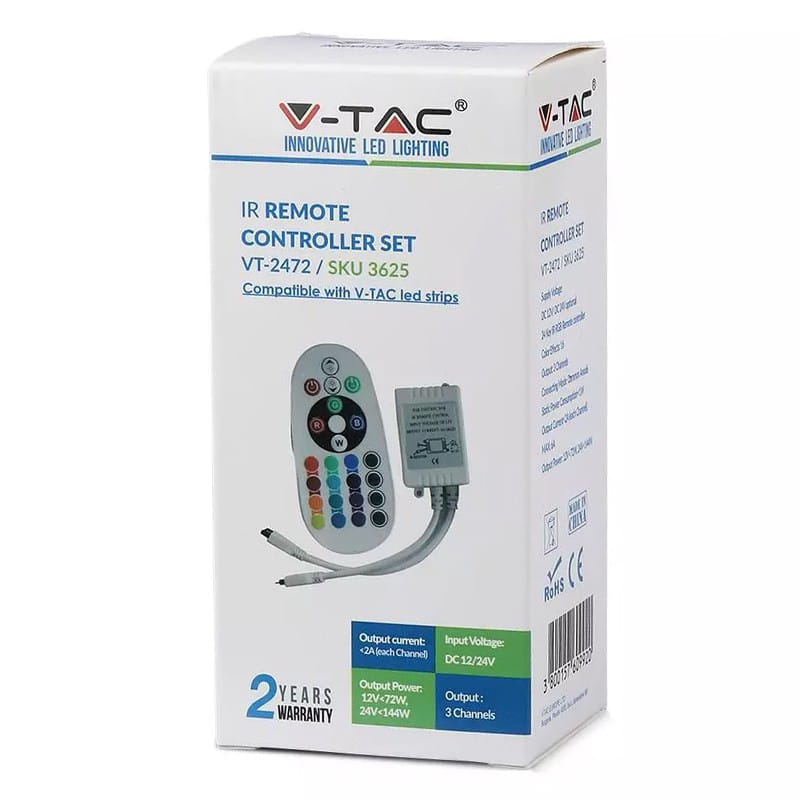V-Tac Controller remote Controller LED RGB V-Tac SKU-3625 | 24 Butoane, Telecomanda IR