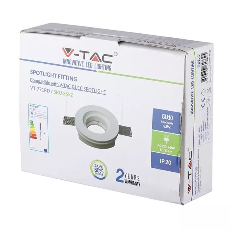 V-Tac Corp iluminat Corp Iluminat V-Tac SKU-3652 | Spot GU10, Gips, Alb
