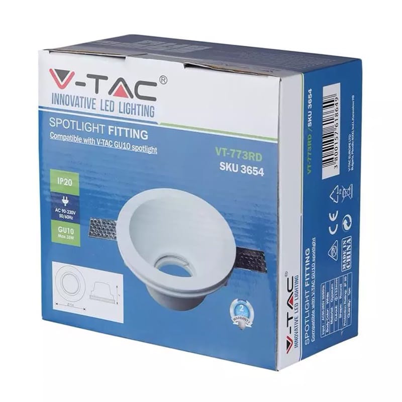 V-Tac Corp iluminat Corp Iluminat V-Tac SKU-3654 | Spot GU10, Gips, Alb