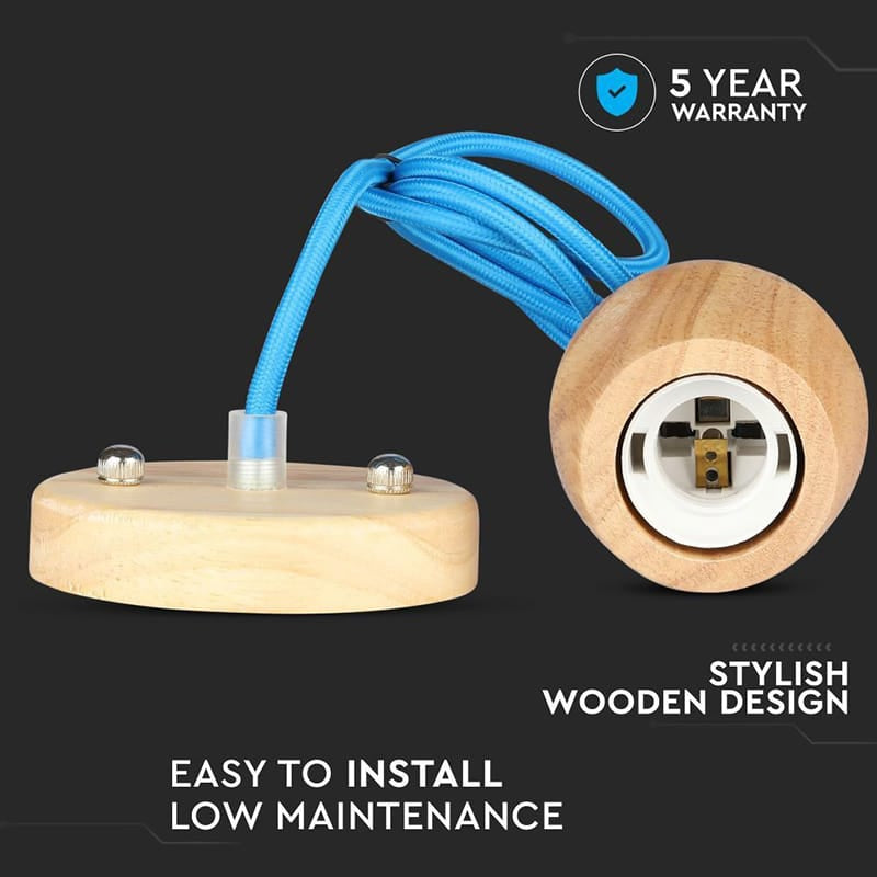 V-Tac Corp de iluminat Pendul Tavan V-Tac SKU-3722 | Soclu E27, Lemn, Albastru