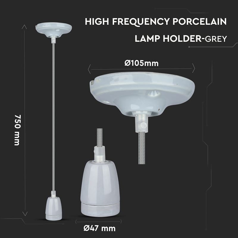 V-Tac Corp de iluminat Pendul Tavan V-Tac SKU-3808 | Portelan, Soclu E27, Gri