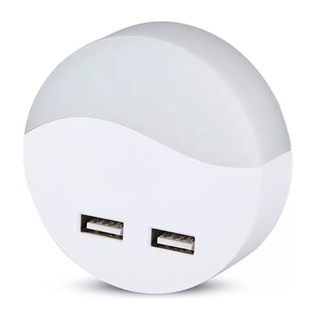 V-Tac Iluminare decorativa Lampa Veghe V-Tac SKU-505 | Rotunda, Senzor Lumina, 3000K, 2x USB