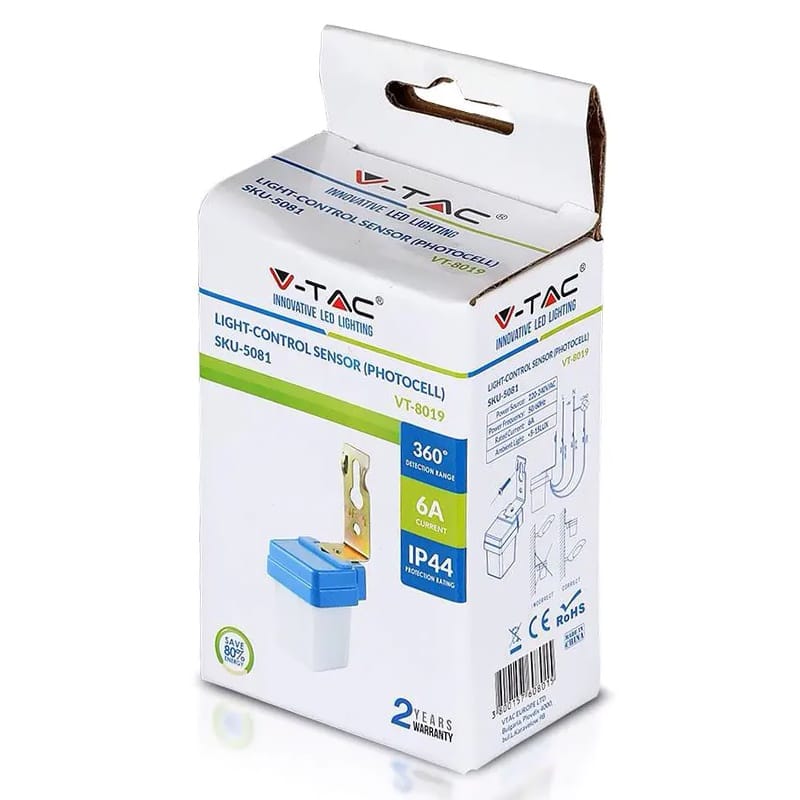 V-Tac Accesorii iluminat Senzor Lumina V-Tac SKU-5081 | Fotocelula, IP44, Detectie Automata