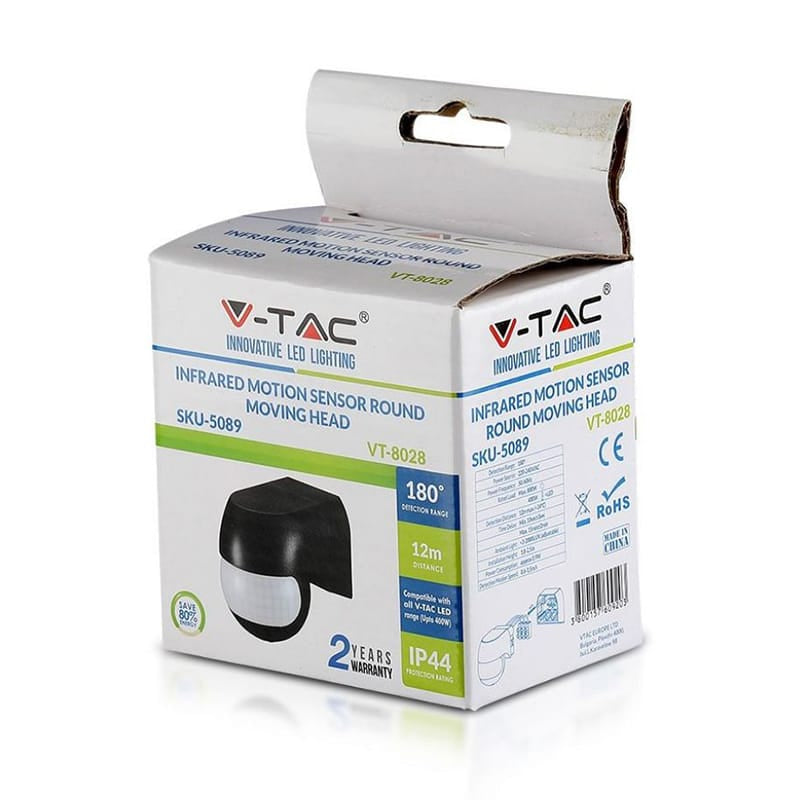 V-Tac Senzor smart Senzor Miscare V-Tac SKU-5089 | Unghi Reglabil, Negru