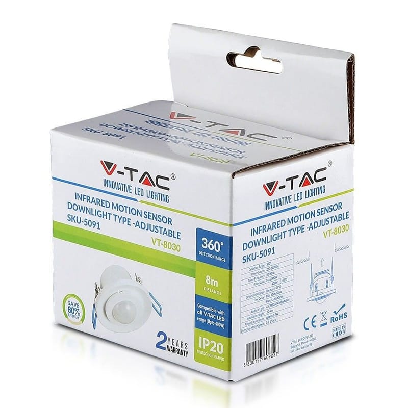 V-Tac SENZOR MISCARE 360GR MONTAJ TAVAN - ALB