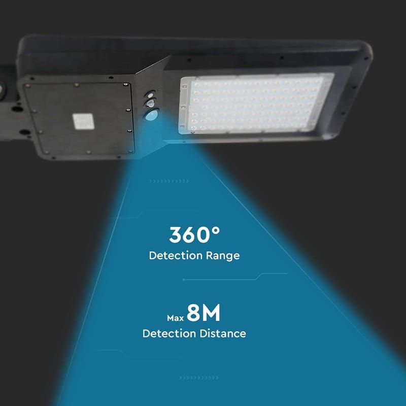 V-Tac Corp de iluminat stradal LED solar V-Tac 40W, 4000K alb neutru, 4800 lm, IP65, senzor mișcare