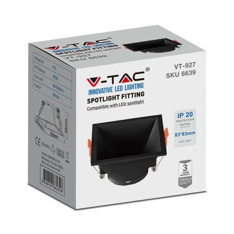 V-Tac Corp iluminat Corp Iluminat V-Tac SKU-6639 | GU10, Patrat 93x93mm, Negru
