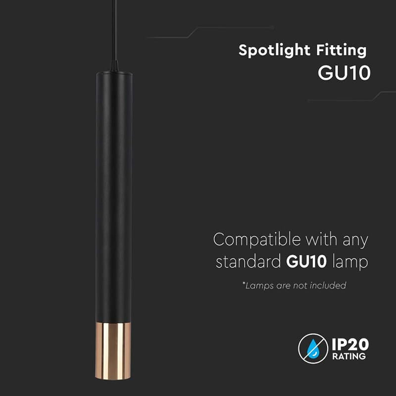 V-Tac Corp de iluminat Pendul V-Tac SKU-6689 | GU10, 60x500mm, Negru/Auriu
