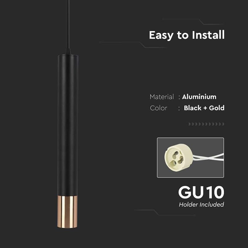 V-Tac Corp de iluminat Pendul V-Tac SKU-6689 | GU10, 60x500mm, Negru/Auriu