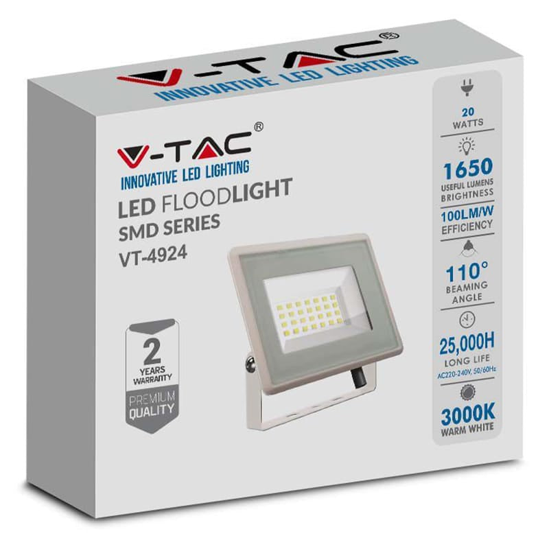 V-Tac Proiector LED Proiector LED V-Tac SKU-6741 | 20W, 4000K, IP65, Alb