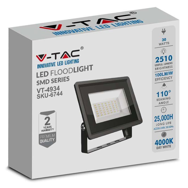 V-Tac Proiector LED Proiector LED V-Tac SKU-6744 | 30W, 4000K, IP65, Negru