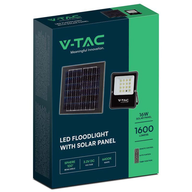 V-Tac Proiector LED Proiector LED Solar V-Tac SKU-6968 | 15W, 6400K, Incarcare Solara