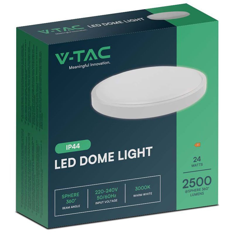 V-Tac Plafoniera LED Plafoniera LED V-Tac SKU-76201 | 24W, IP44, 6500K Alb Rece, Alb