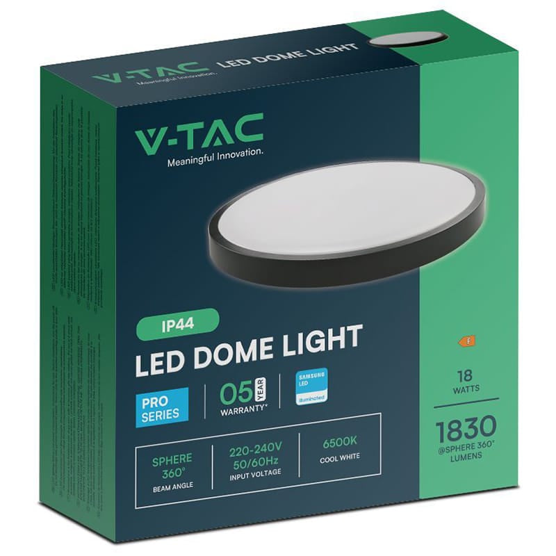 V-Tac Plafoniera LED Plafoniera LED V-Tac SKU-76341-24 | 18W, IP44, 4000K, Negru