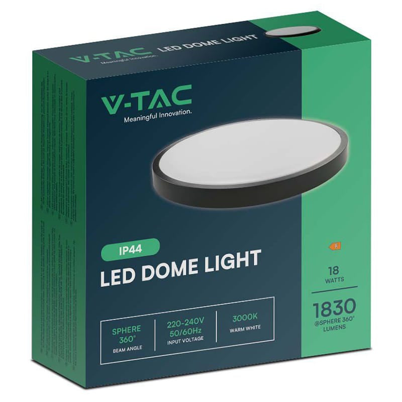 V-Tac Plafoniera LED Plafoniera LED V-Tac SKU-76351 | 18W, IP44, 6500K Alb Rece, Negru