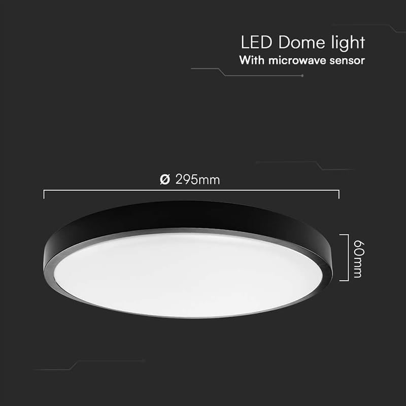 V-Tac Plafoniera LED Plafoniera LED V-Tac SKU-76691 | 18W, IP44, Senzor, 4000K, Negru