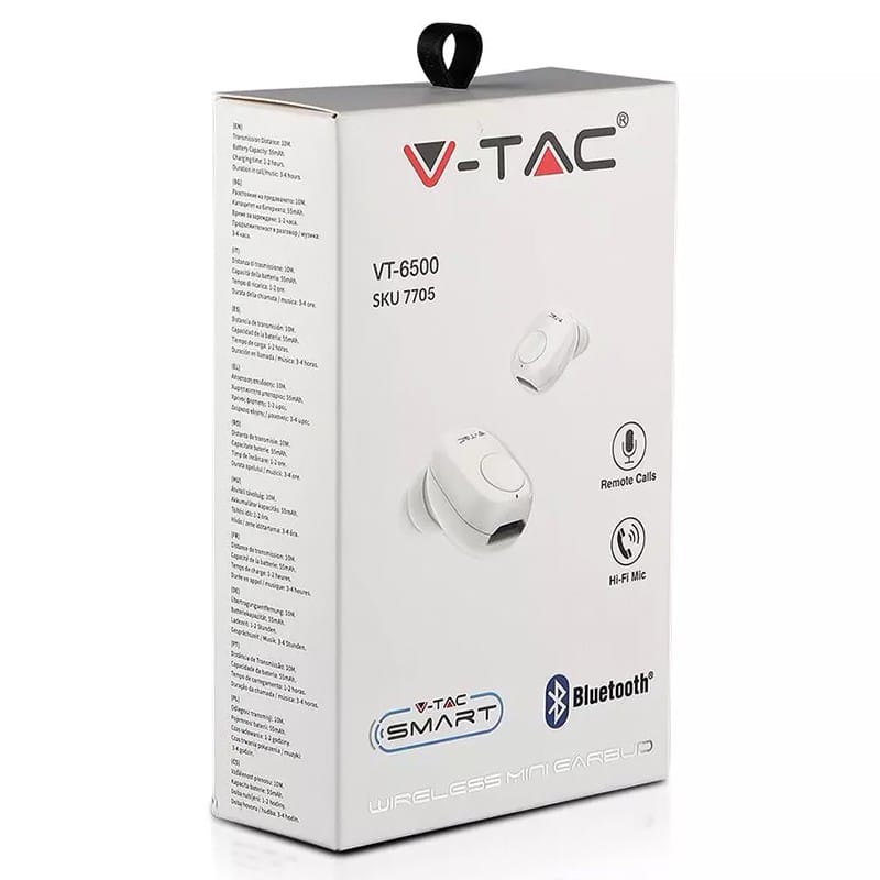V-Tac Casti bluetooth Casti Bluetooth V-Tac SKU-7705 | In-Ear, 55mAh, Alb