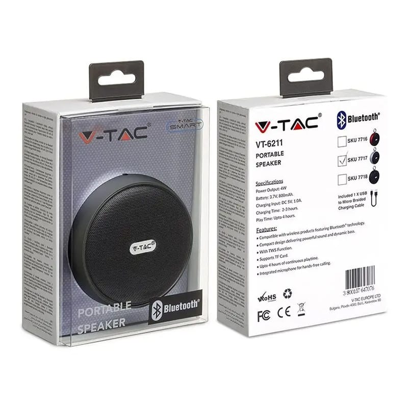 V-Tac Boxa Bluetooth Boxa Bluetooth V-Tac SKU-7717 | Portabila, 4W, Gri
