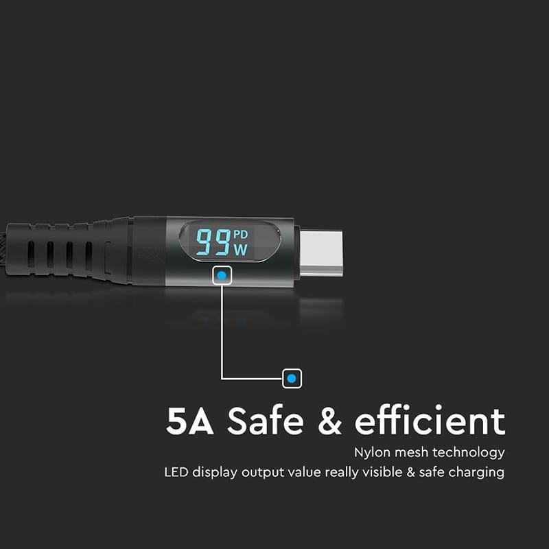 V-Tac Cablu USB-C Cablu V-Tac SKU-7746 | USB-C la USB-C, 1m, Cu Afisaj