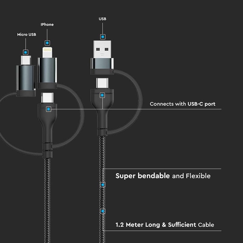 V-Tac Cablu USB Cablu V-Tac SKU-7747 | 5in1, Type-C, MicroUSB, USB, Lightning, 1.2m
