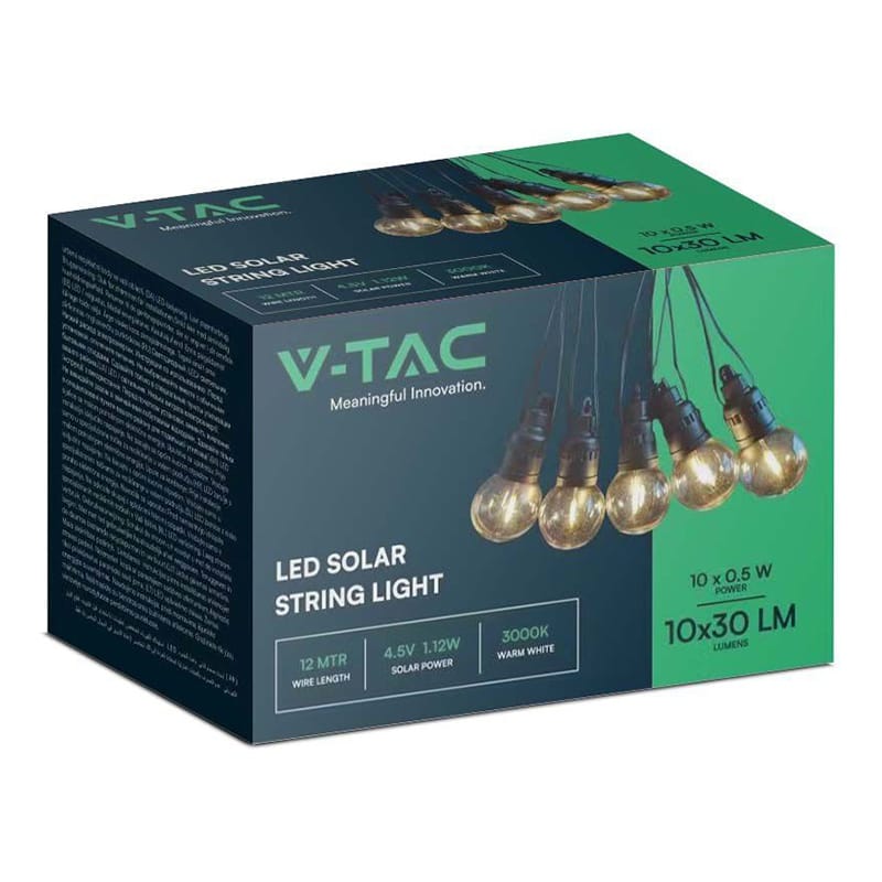 V-Tac Ghirlanda LED Ghirlanda LED V-Tac SKU-7804 | Solara, 10 Becuri, 12m, 3000K