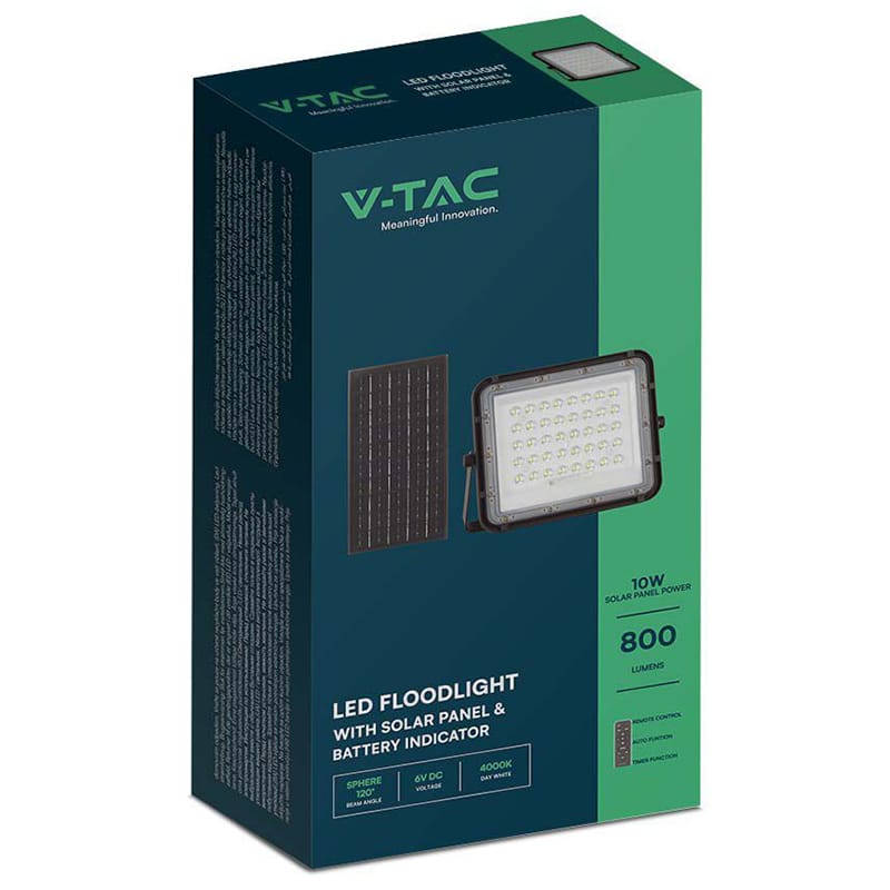 V-Tac Invertor solar Reflector Solar V-Tac SKU-7824 | 10W, 800LM, 4000K, Incarcare Solara