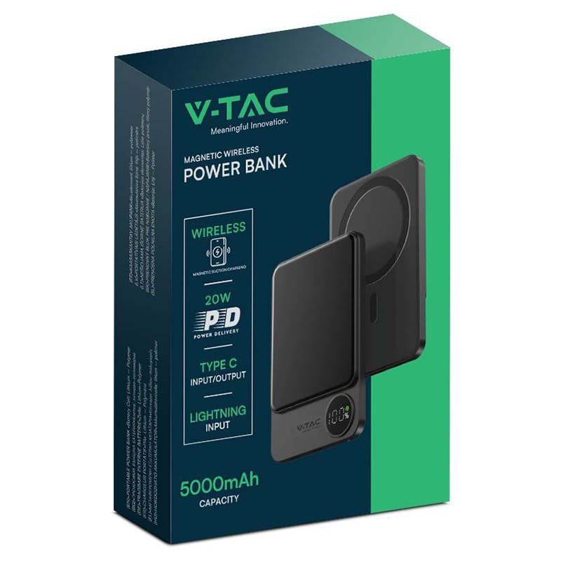 V-Tac Power bank Power Bank V-Tac SKU-7850 | 5000mAh, Wireless, Fast Charging, Ultra Slim