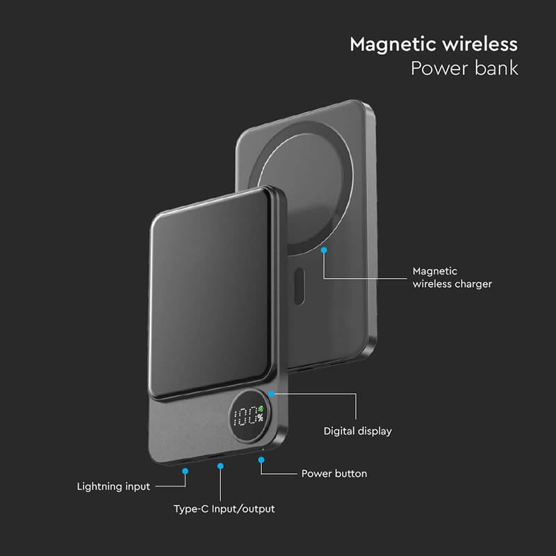 V-Tac Power bank Power Bank V-Tac SKU-7850 | 5000mAh, Wireless, Fast Charging, Ultra Slim