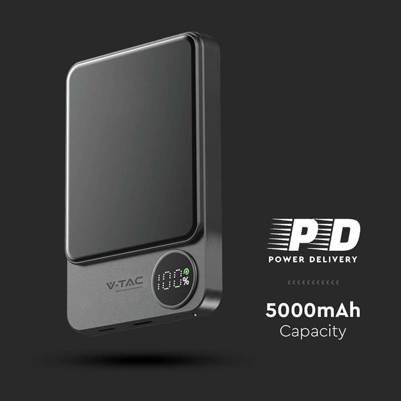 V-Tac Power bank Power Bank V-Tac SKU-7850 | 5000mAh, Wireless, Fast Charging, Ultra Slim