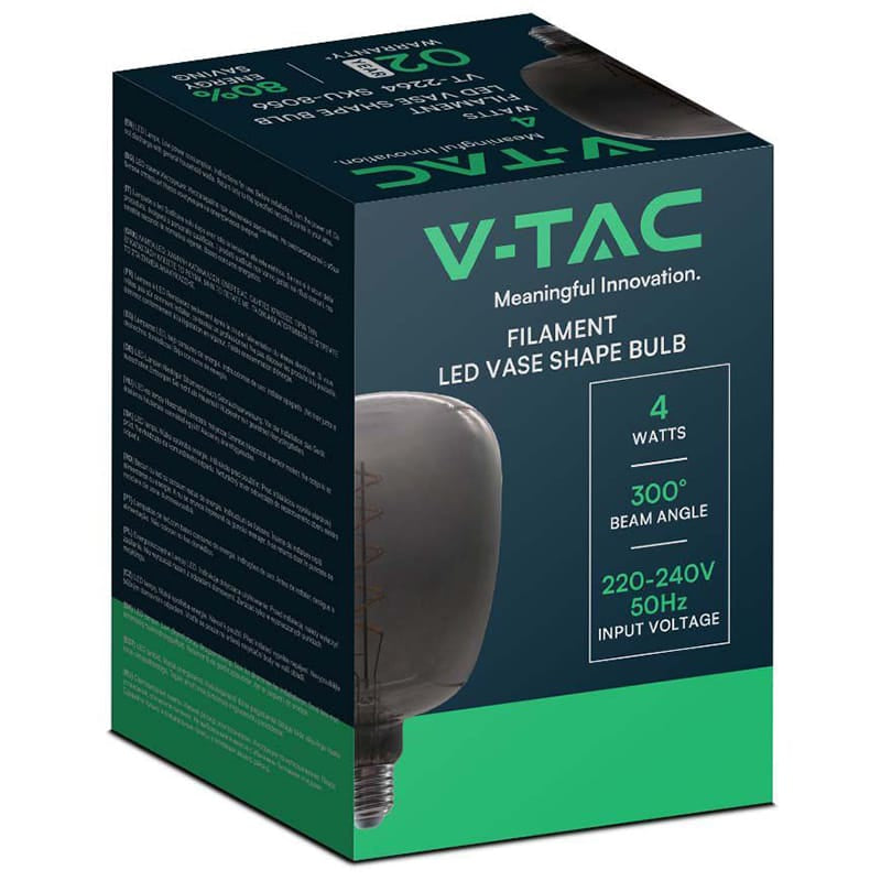 V-Tac BEC FILAMENT LED 4W E27 STICLA NEAGRA