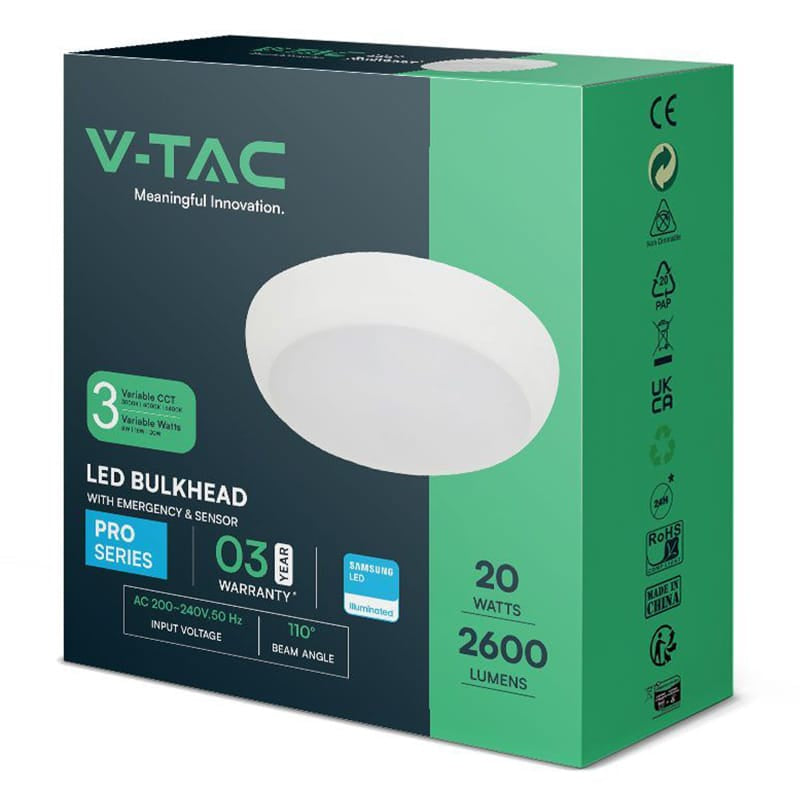 V-Tac Plafoniera LED Plafoniera LED V-Tac SKU-812-24 | 20W, 3in1 CCT, 2600lm, IP65, Senzor