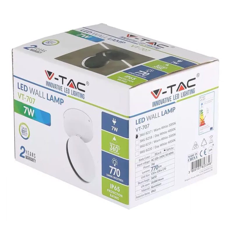 V-Tac Corp iluminat Aplica LED V-Tac SKU-8217 | 7W, IP65, 3000K, 770lm, Alb