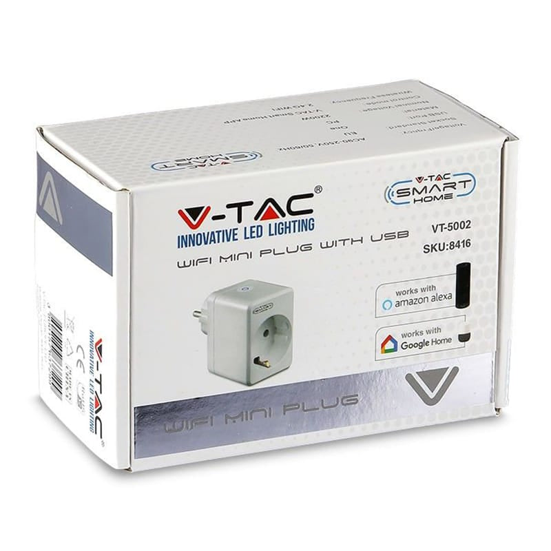 V-Tac Adaptor priza Adaptor Smart V-Tac SKU-8416 | Mini, Wi-Fi Incorporat