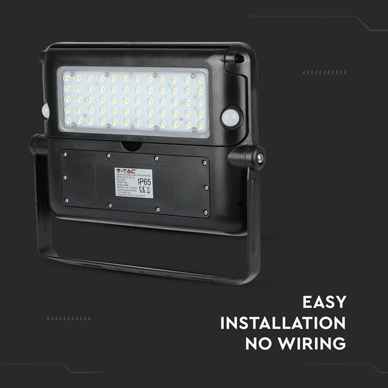 V-Tac Reflector LED Solar V-Tac 10W 4000K, 1100 lm, IP65, cu senzor de miscare si crepuscular, montaj pe perete