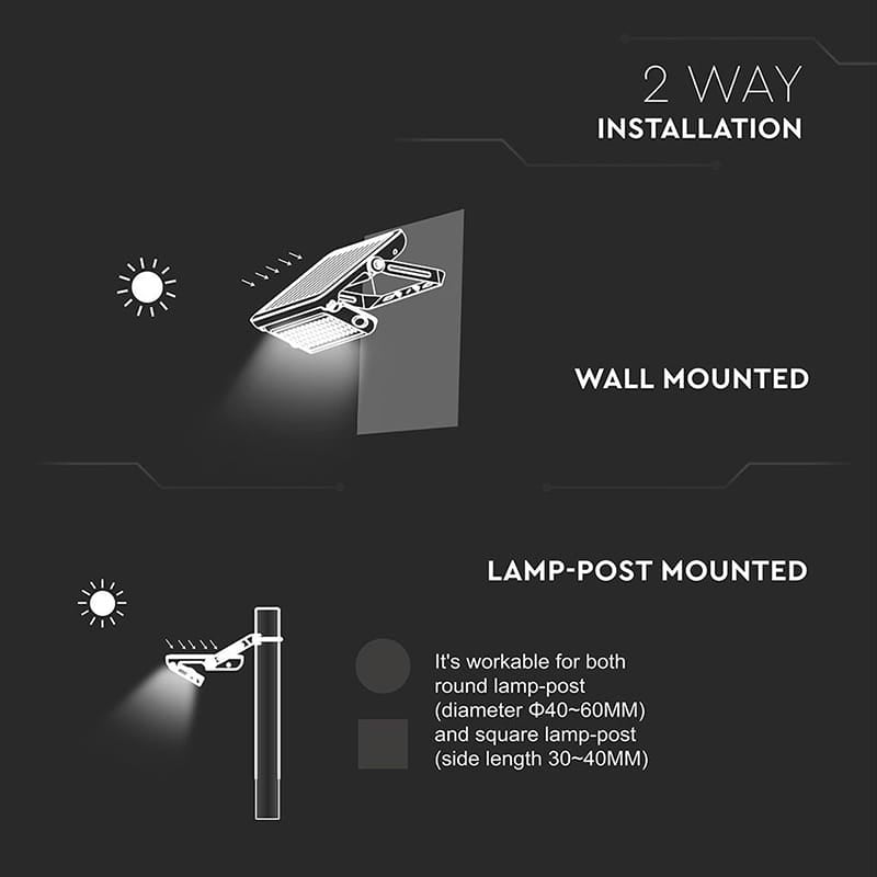 V-Tac Reflector LED Solar V-Tac 10W 4000K, 1100 lm, IP65, cu senzor de miscare si crepuscular, montaj pe perete